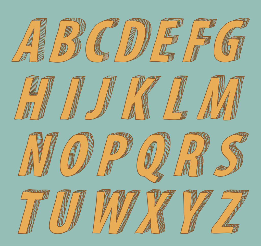 hand drawn retro abc 3d letters  - Vector, Image