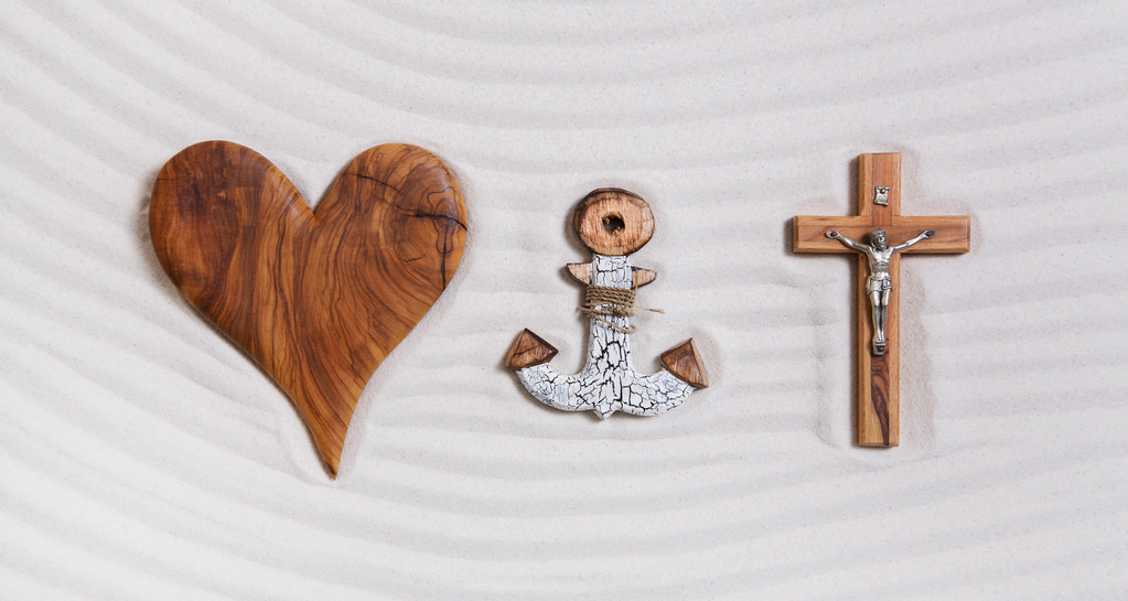 The three symbols of the devine trinity: heart, anchor, cross.  - Photo, Image