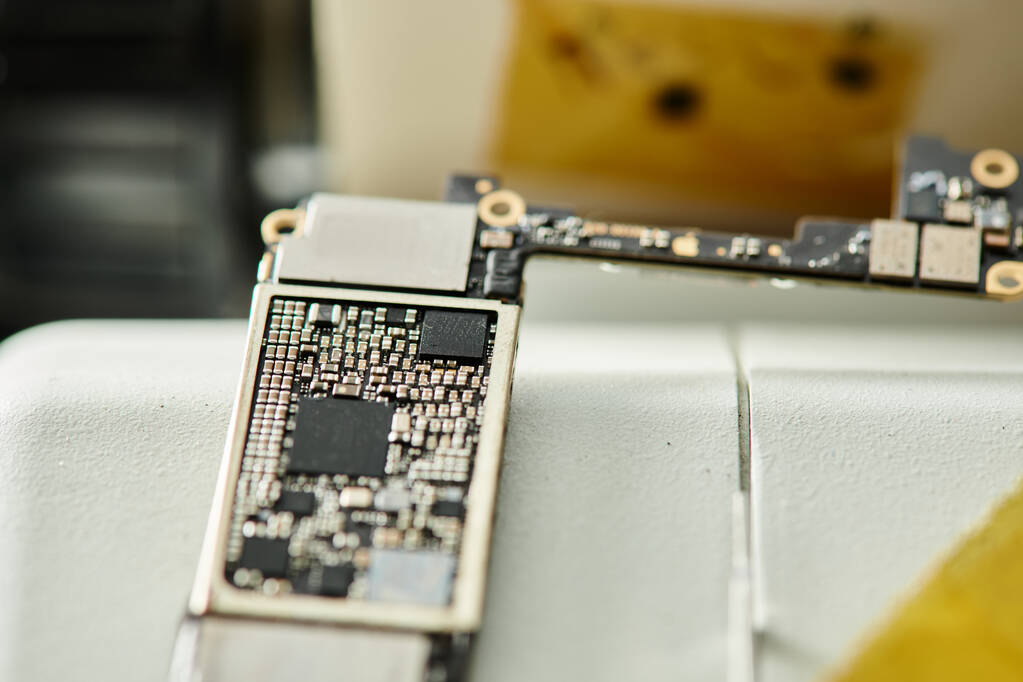 top view of electronic chipset on table in professional repair workshop, small business concept - Photo, Image