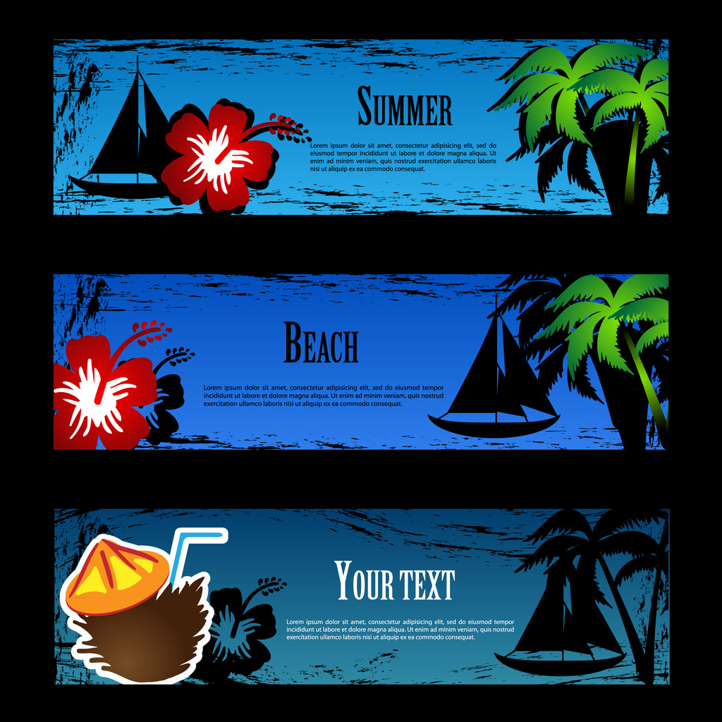Verão praia Banners Set
 - Vetor, Imagem