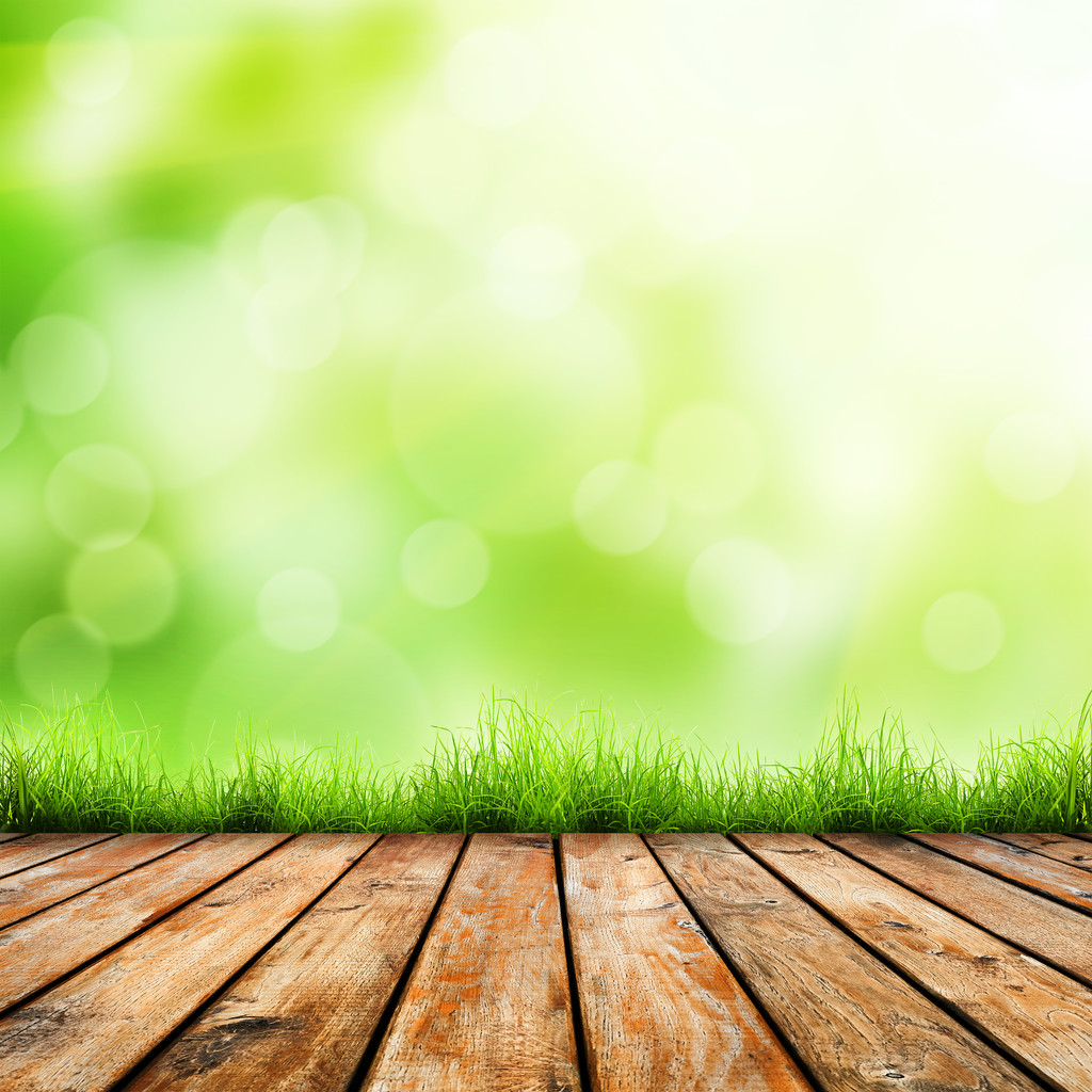 Zelené trávy a dřevěné podlahy. - Fotografie, Obrázek