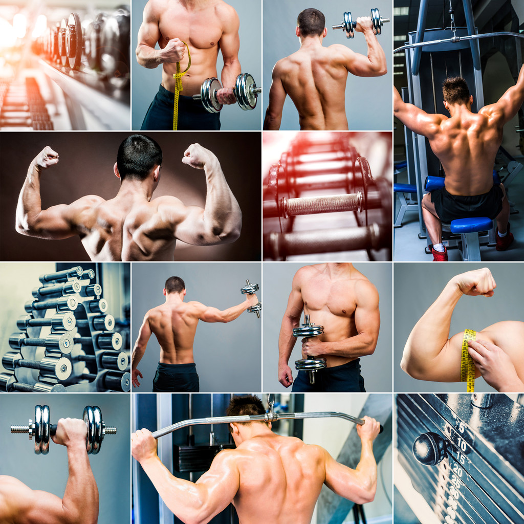 collage de fotos de musculación y levantamiento de pesas
 - Foto, Imagen