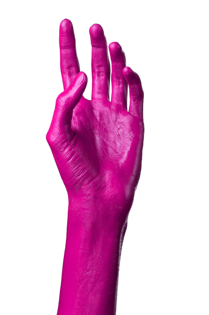 Růžový ruku na bílém pozadí, izolované, malování - Fotografie, Obrázek
