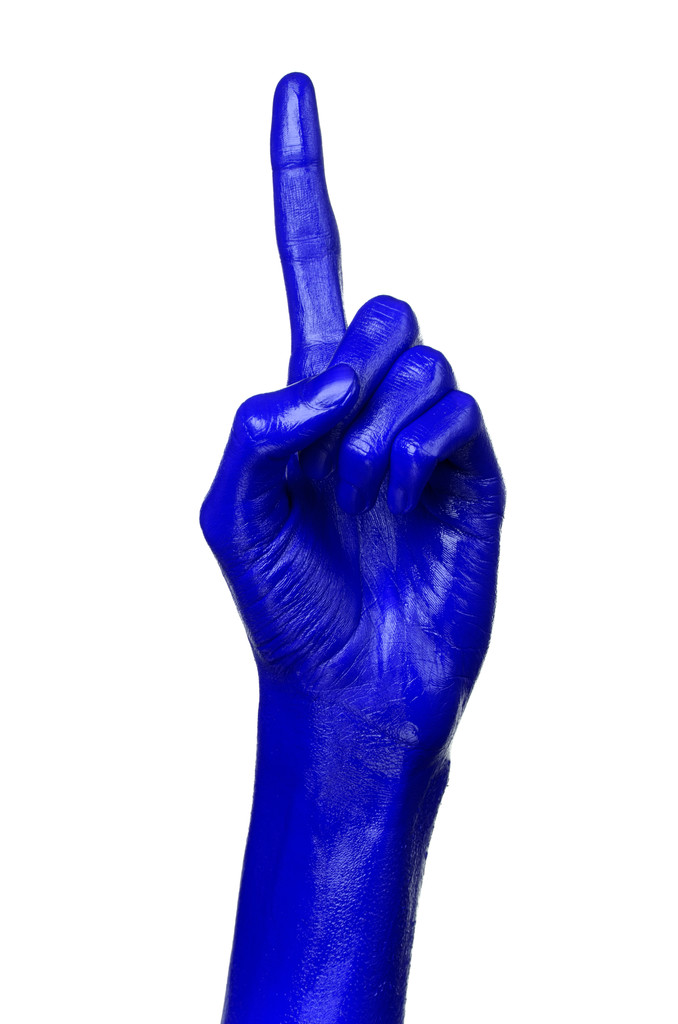 Kék kéz, fehér háttér, elszigetelt, festék - Fotó, kép