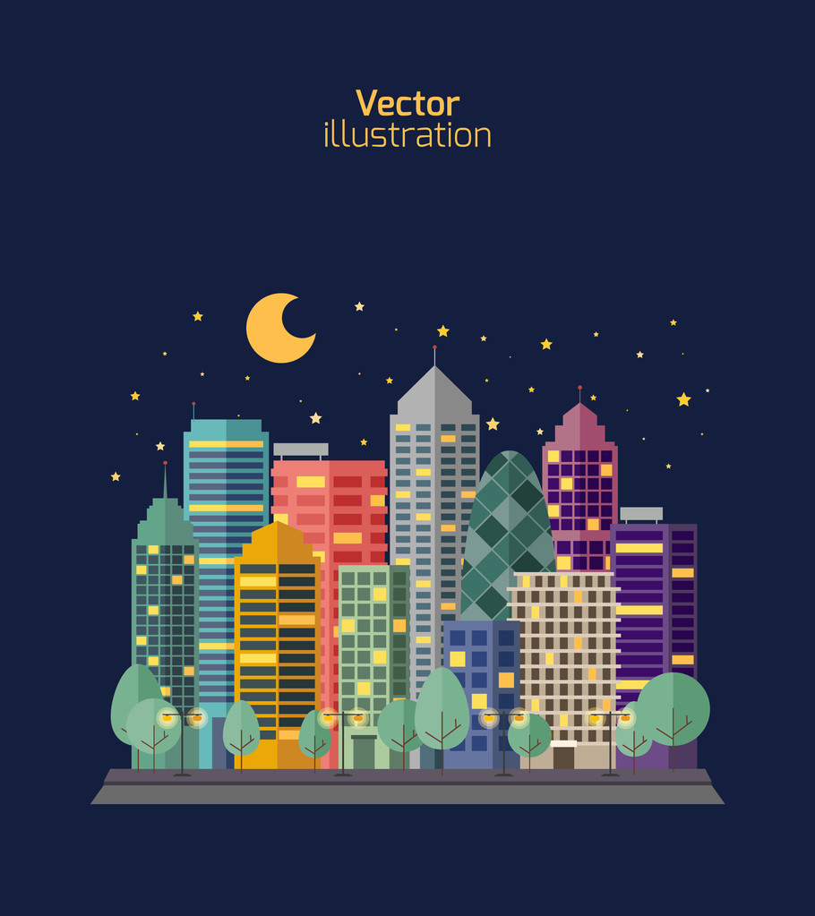 paisaje noche ciudad - Vector, Imagen