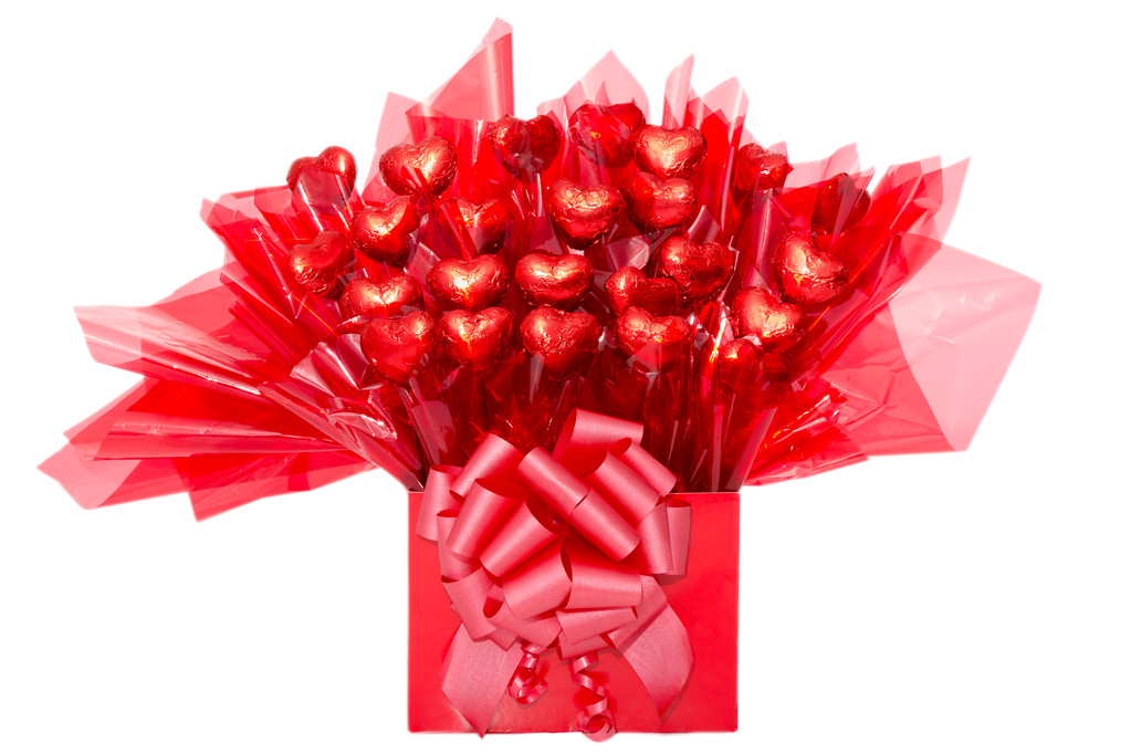 Barevné červené dárkové čokoládové květiny - Fotografie, Obrázek