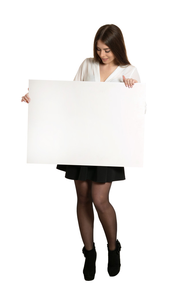 Bella donna e cartello bianco
 - Foto, immagini