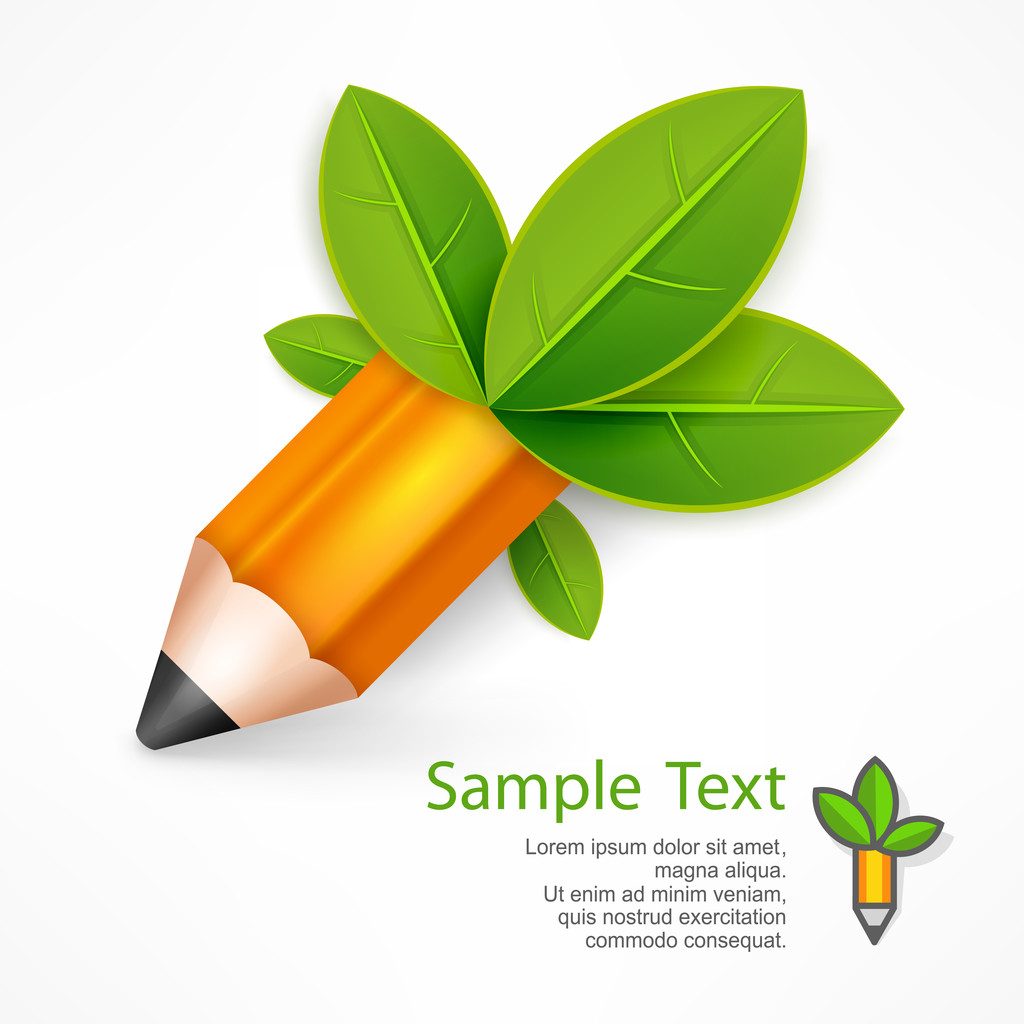 Творческий карандаш с зелеными листьями
 - Вектор,изображение