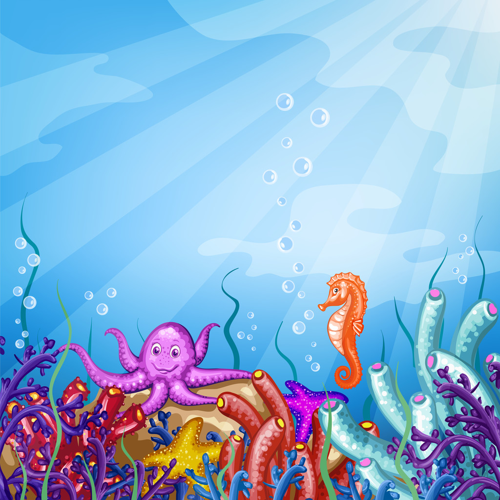 Illustration mit Unterwasserwelt - Vektor, Bild