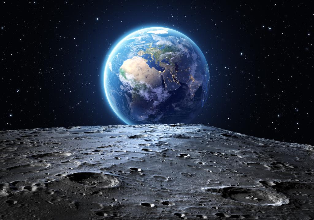 Μπλε γη δει από την επιφάνεια της Σελήνης - Φωτογραφία, εικόνα