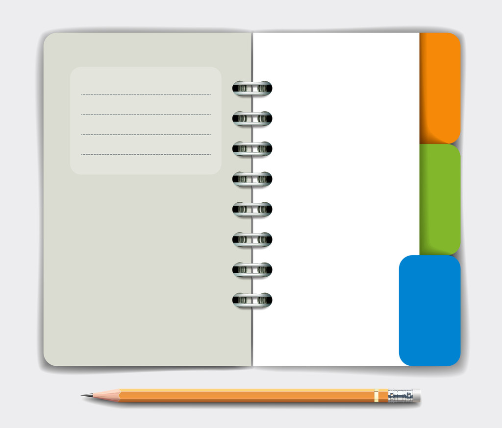 Opened note pad and pencil - Vector, Image