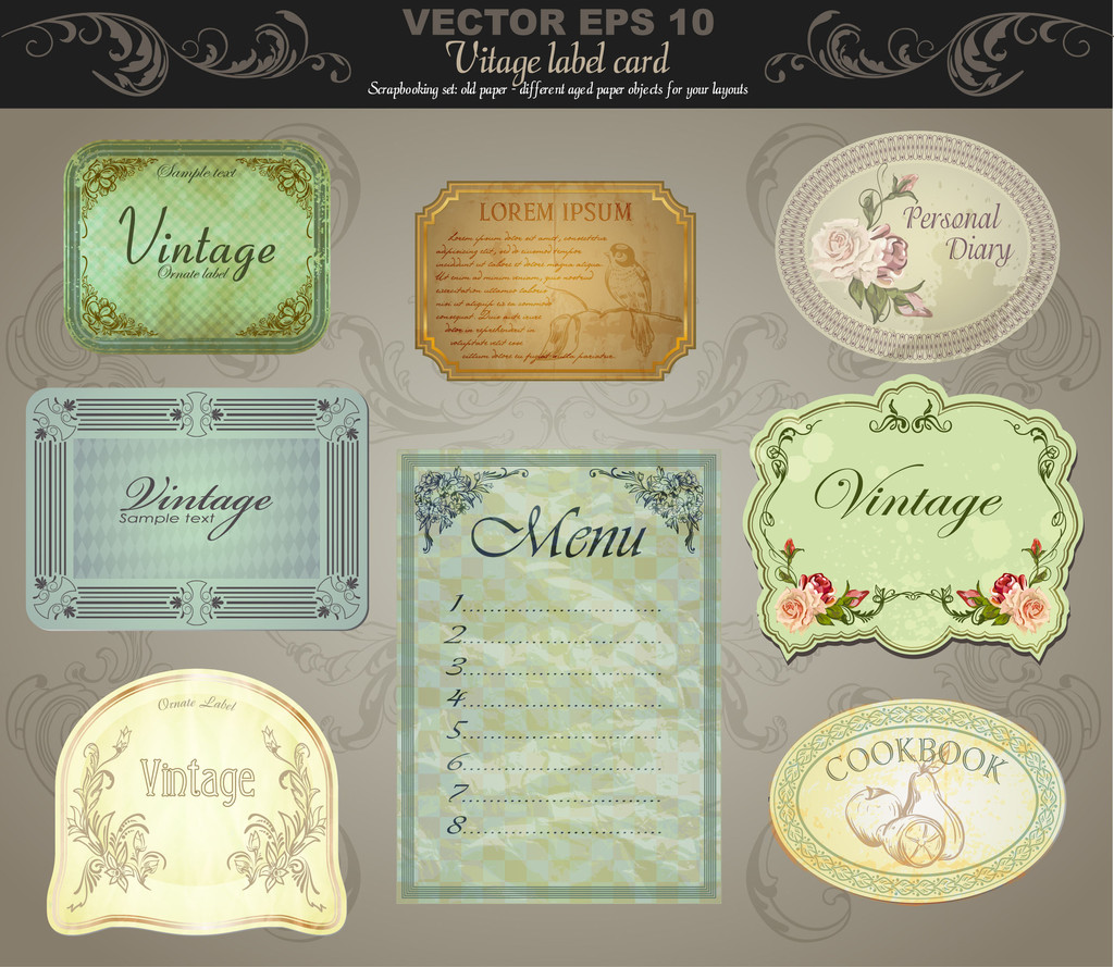 Set de fondo: etiquetas vintage - inspiradas en originales antiguos. vector
 - Vector, imagen