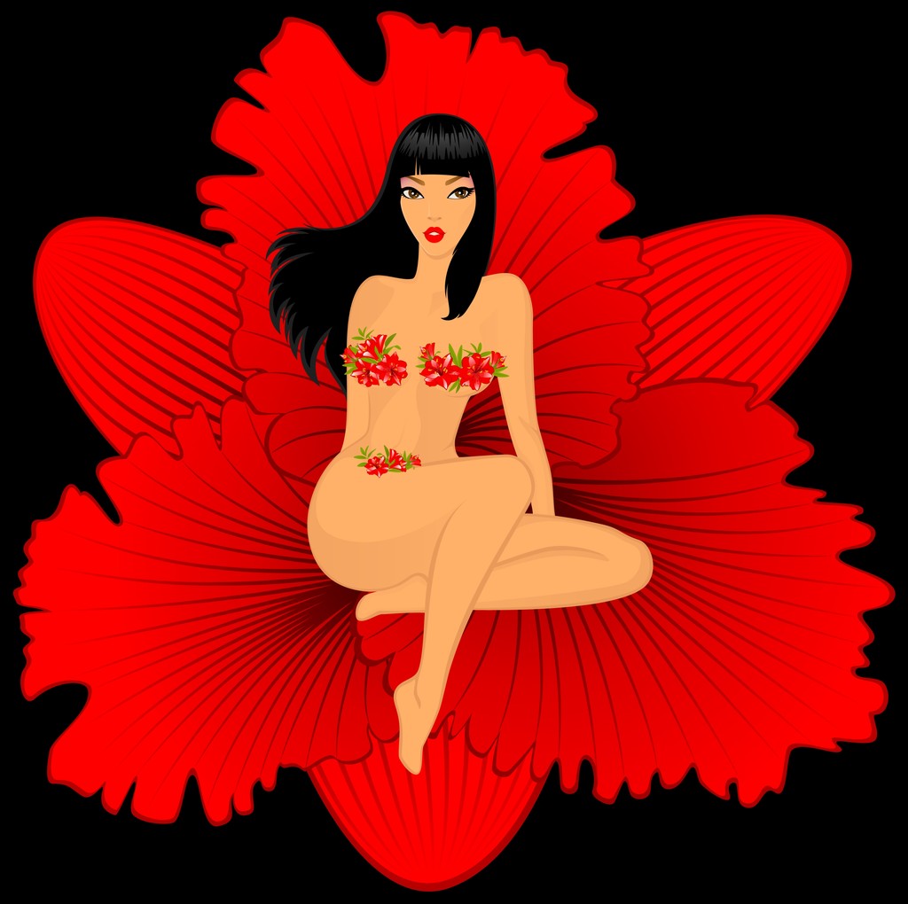 Mujer joven en lirio rojo
 - Foto, imagen