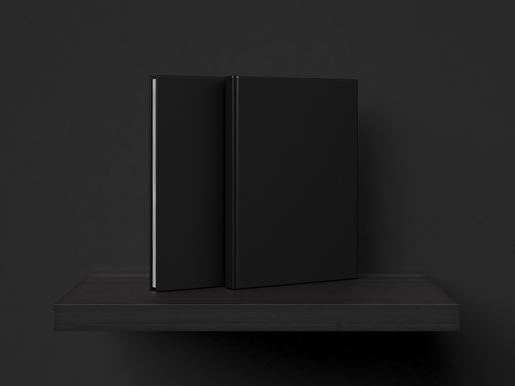 пустые черные книги на полке. 3d-рендеринг
 - Фото, изображение