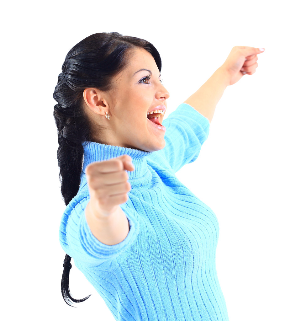 úspěšná mladá žena v neformálním křičí Ano! - Fotografie, Obrázek