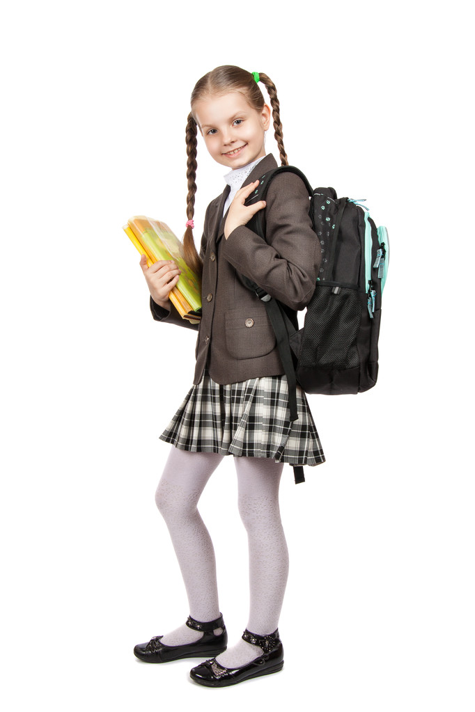 hermosa chica en uniforme escolar con libros
  - Foto, imagen