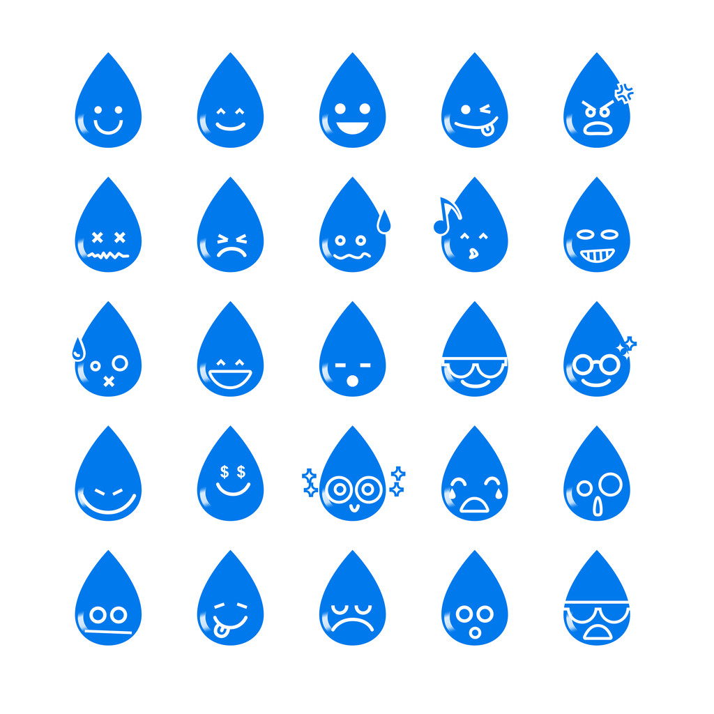 Sammlung von Differenz-Emoticon-Symbol des Wassertropfens auf der weißen - Vektor, Bild