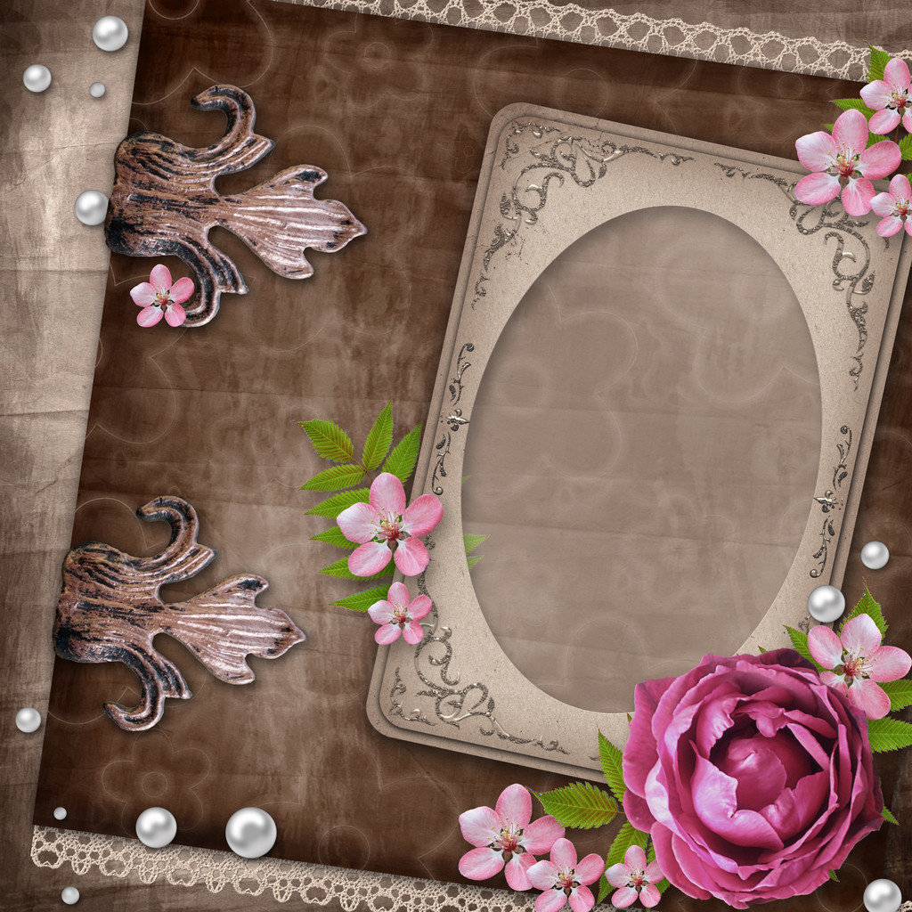 Moldura elegante vintage com rosa
 - Foto, Imagem