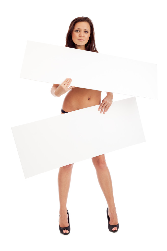 Bruna sexy con cartello
 - Foto, immagini