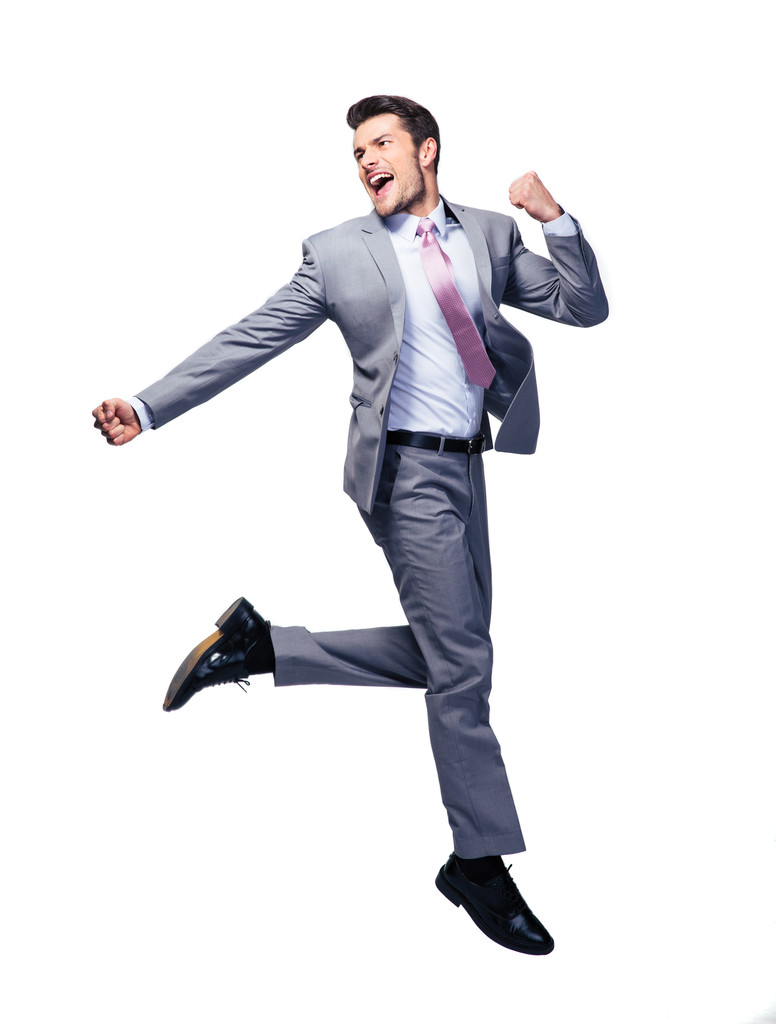 Feliz hombre de negocios corriendo sobre fondo blanco
 - Foto, Imagen