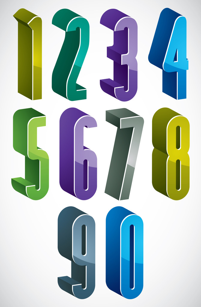 3d colorful numbers set - Vector, Image