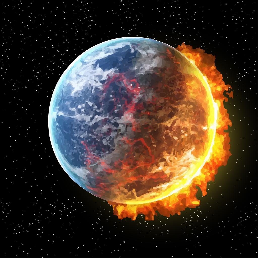 Vista da Terra em chamas do espaço com ilustração vetorial de fogo, Elementos deste vetor fornecidos pela NASA
 - Vetor, Imagem