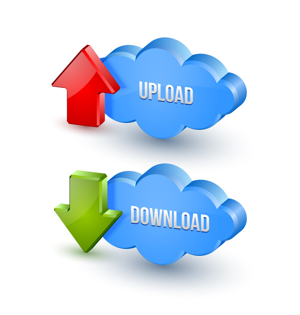 3d upload and download clouds - Vector, Image