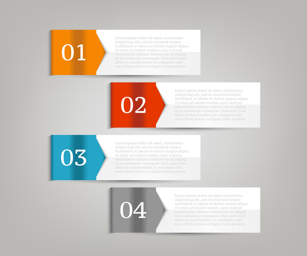 Infographics design template. Business concept with four options. Red, Blue, Orange, Grey colors. Vector illustration. - Vector, Image