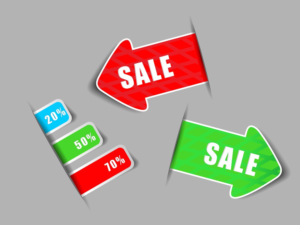 Set de etiqueta de venta o etiqueta engomada en color rojo, azul y verde para las mejores s
 - Vector, Imagen