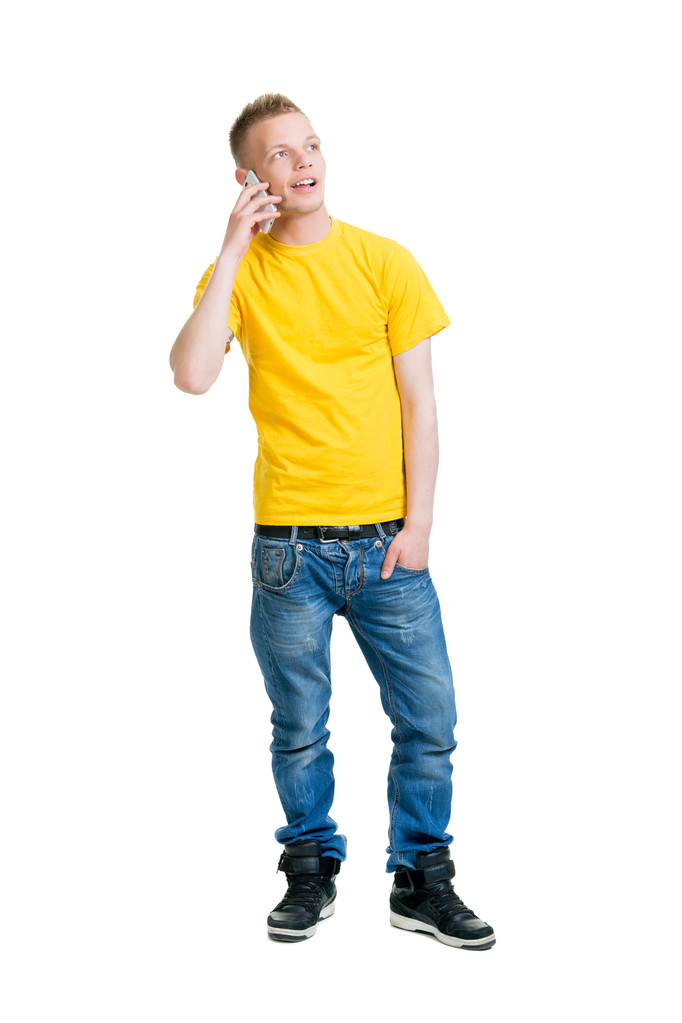 Dospívající chlapec mluví na telefonu - Fotografie, Obrázek