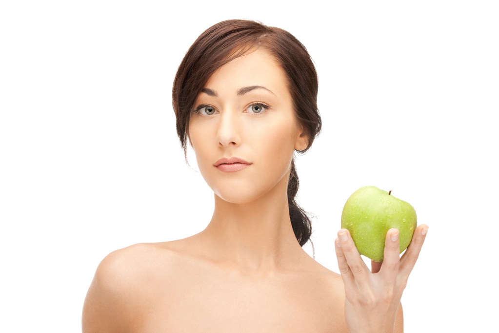 Jovem mulher bonita com maçã verde
 - Foto, Imagem