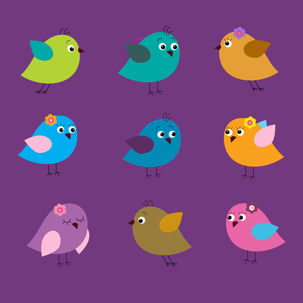 Бесшовный набор с красочными птицами
 - Вектор,изображение