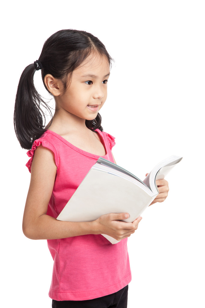 feliz poco asiático chica leer un libro
 - Foto, imagen
