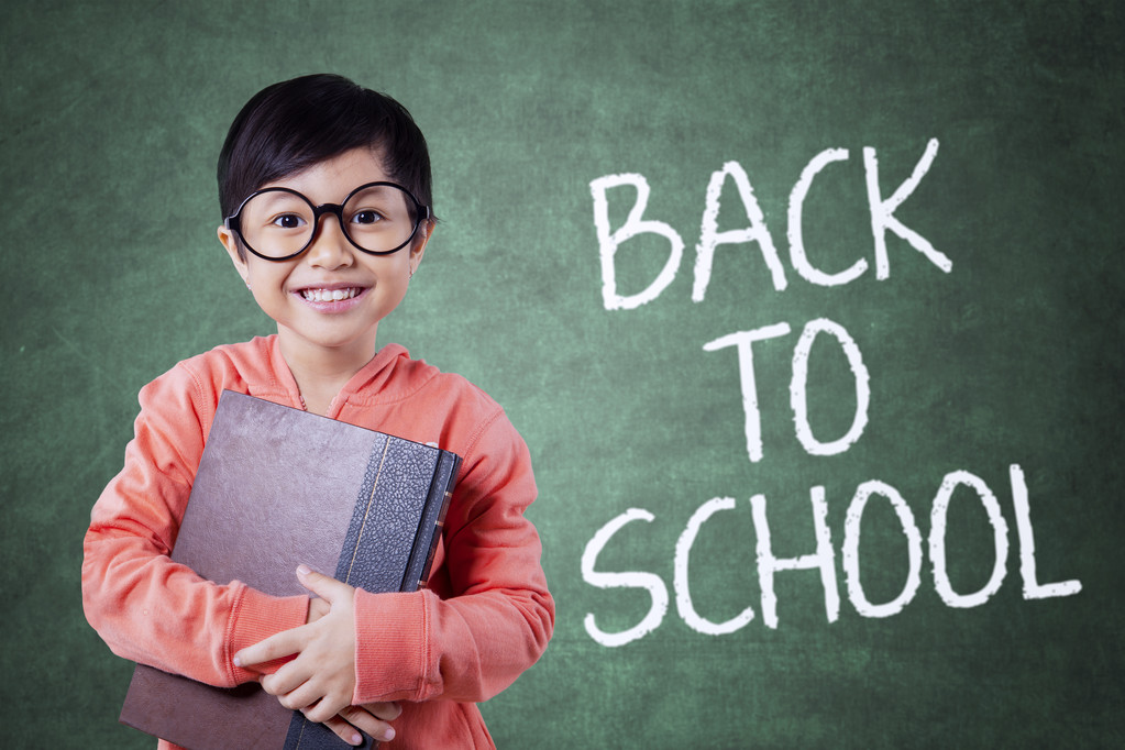 Smart little student and back to school text - Photo, Image