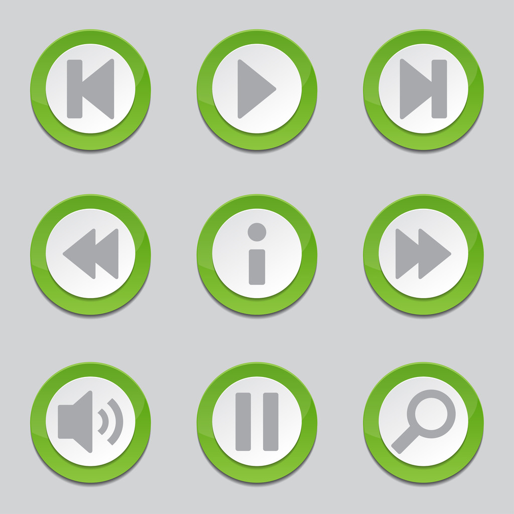 Multimedia Controller Green Button Icons - Vector, Image