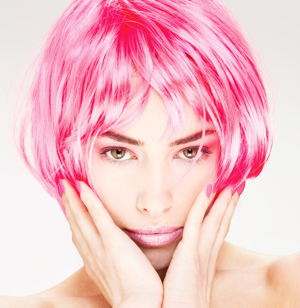 hübsche Frau mit rosa Haaren - Foto, Bild
