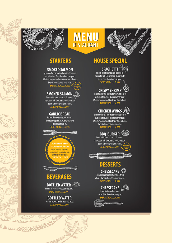 szablon menu restauracji - Wektor, obraz