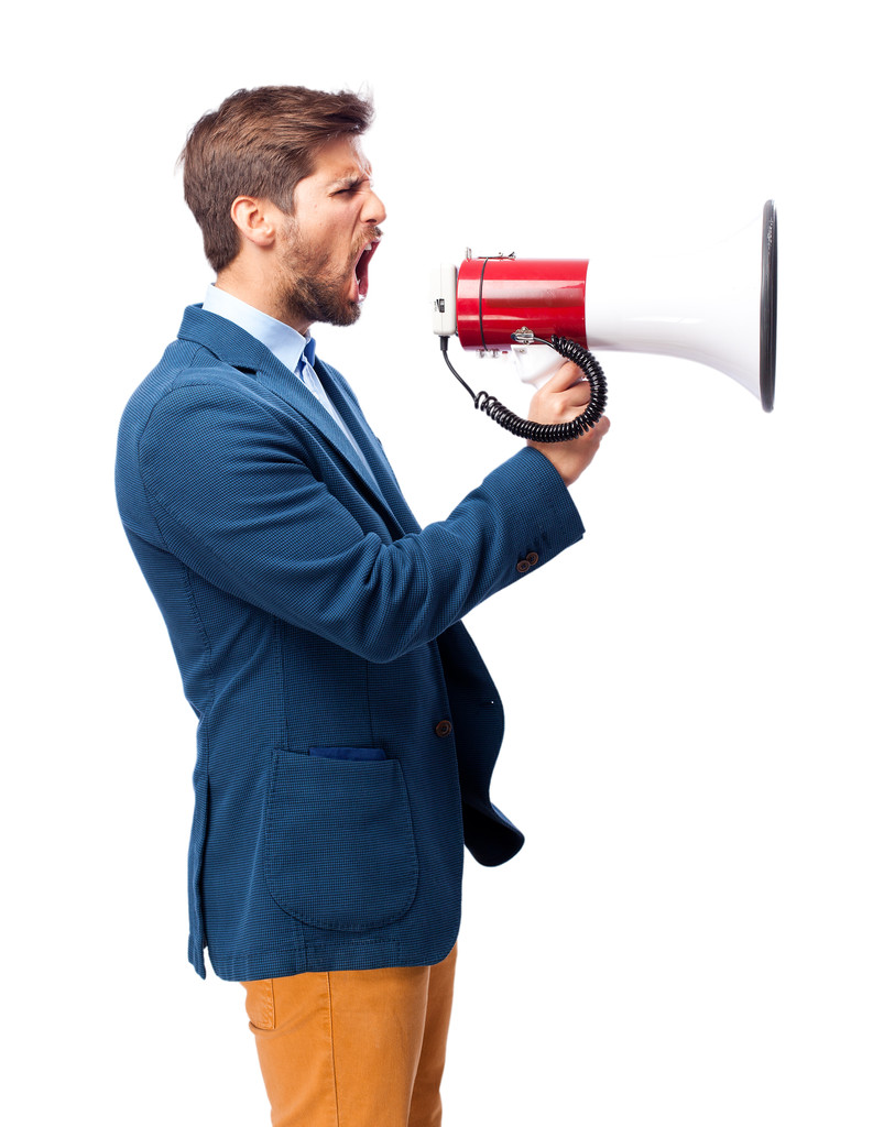 gridare uomo d'affari con megafono
 - Foto, immagini