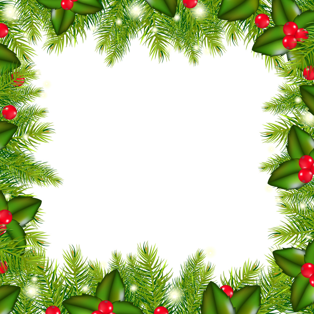 Winter Border With Christmas Tree And Holly Berry - Vector, Image