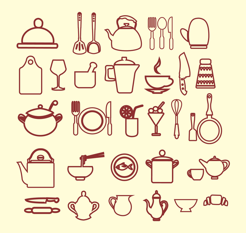 conjunto de utensilios de cocina esbozado
   - Vector, Imagen
