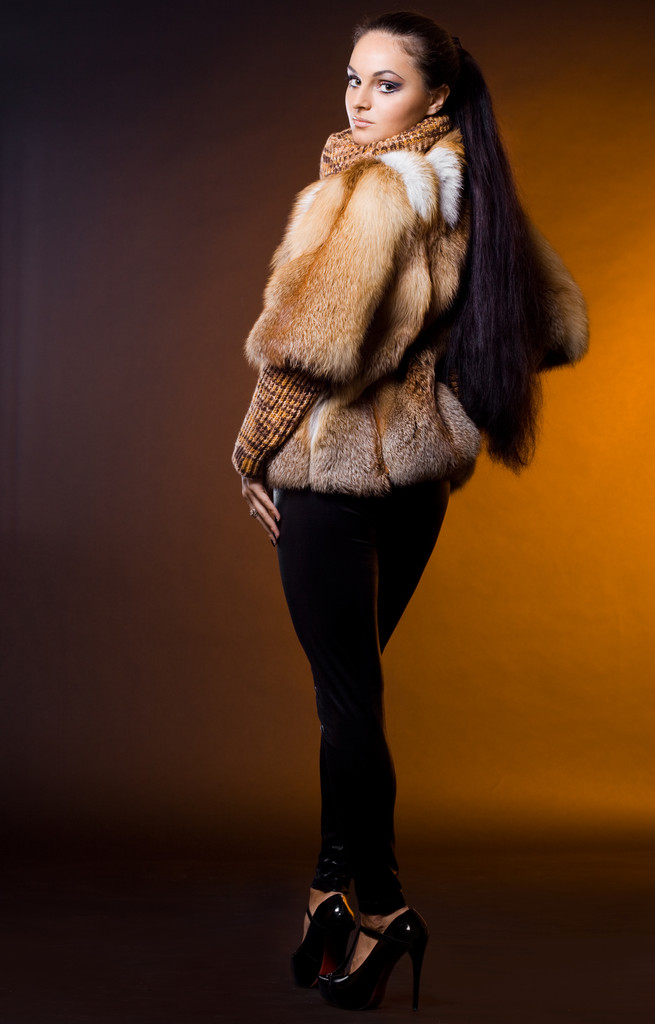 Mulher bonita em um casaco de peles
 - Foto, Imagem