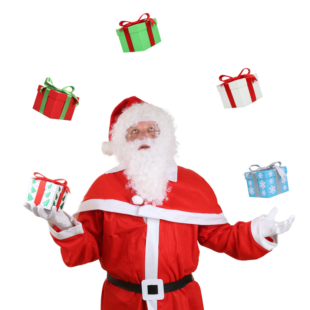 Санта-Клаус бросает подарки изолированы
 - Фото, изображение
