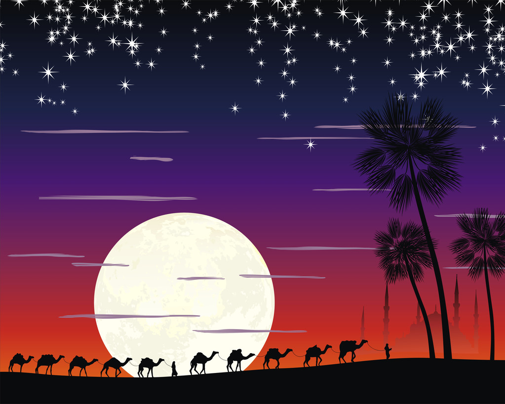 καραβάνι καμήλες στην έρημο - Διάνυσμα, εικόνα