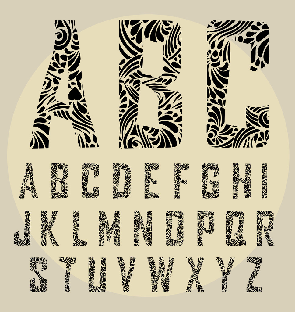  Calligraphic alphabet. Design elements  - Vector, Image