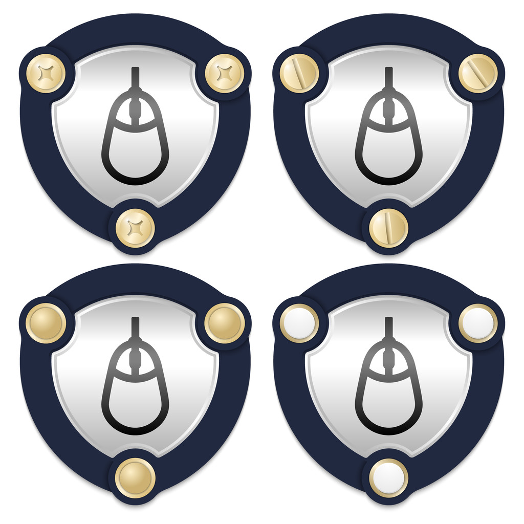 Set di quattro icone astratte con viti dorate e mouse
 - Vettoriali, immagini
