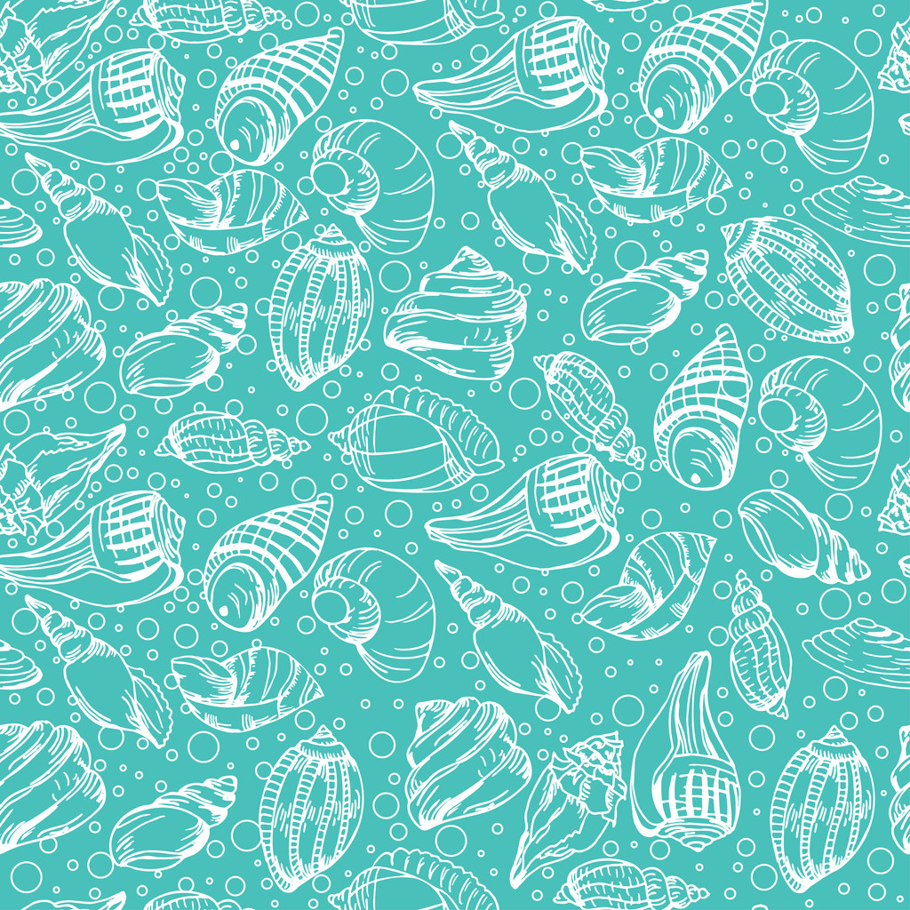 Vector sea  pattern. Summer background with shell elements. Repeating print background texture. - Διάνυσμα, εικόνα