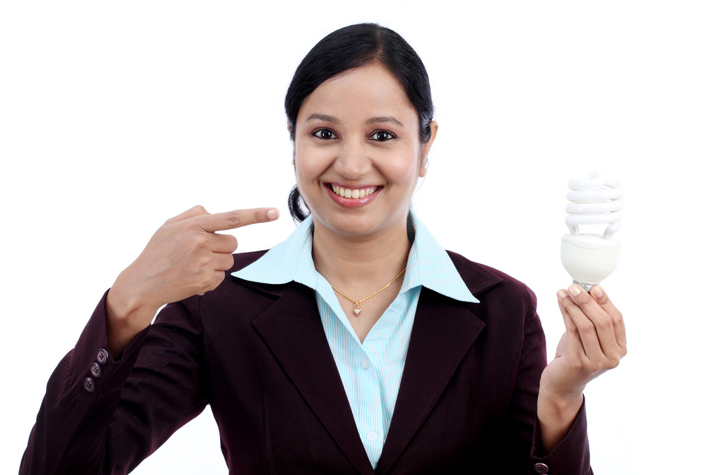 Young Indian business woman holding bulb  - Photo, Image