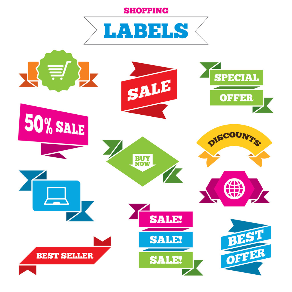 Online shopping icons, labels - Vektör, Görsel