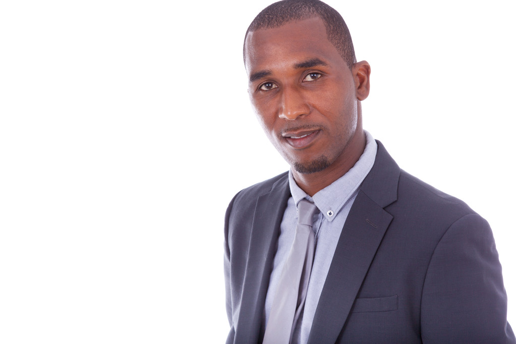 Afro-amerikai üzletember felett fehér háttér - fekete emb - Fotó, kép