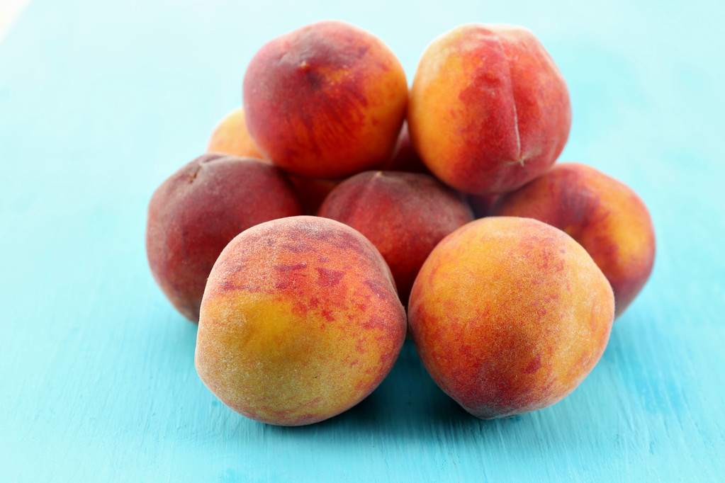 Sweet ripe peaches on table close up - Photo, Image